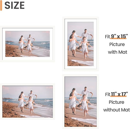 upsimples 11x17 Picture Frame Set of 5, Display Pictures 9x15 with Mat or 11 x 17 Without, Wall Gallery Poster Frames, White