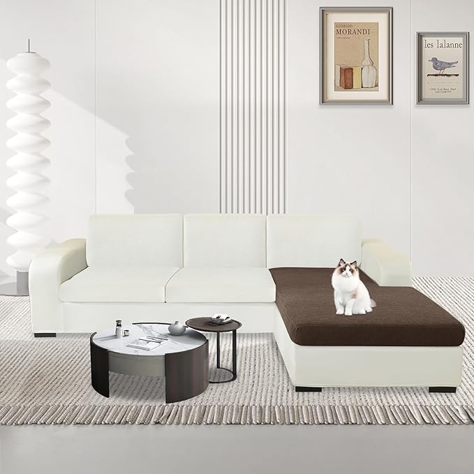 MAXIJIN Waterproof Sectional Couch Covers for L Shape Chaise Lounge 1 Piece Chaise Couch Cover, Couch Cushion Covers for Left/Right Sectional Sofa with Elastic Bottom (Chaise Cover, Light Coffee)
