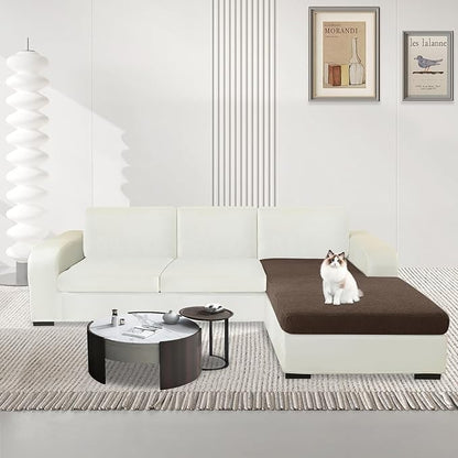 MAXIJIN Waterproof Sectional Couch Covers for L Shape Chaise Lounge 1 Piece Chaise Couch Cover, Couch Cushion Covers for Left/Right Sectional Sofa with Elastic Bottom (Chaise Cover, Light Coffee)