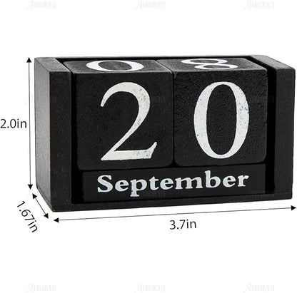 AUEAR, Wooden Block Perpetual Desk Calendar Desktop Cube Rustic Chic Number for Home Office Decoration (Black, 1 Pack)