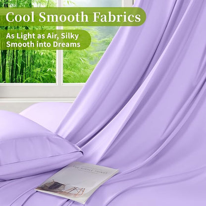 Shilucheng 100% Viscose Derived from Bamboo_ Sheets King Size 4pcs - Ultra Cooling & Silky Soft Bed Sheets, 16" Deep Pocket, Perfect for Hot Sleepers, Hotel Bedding Sheets (Lilac)