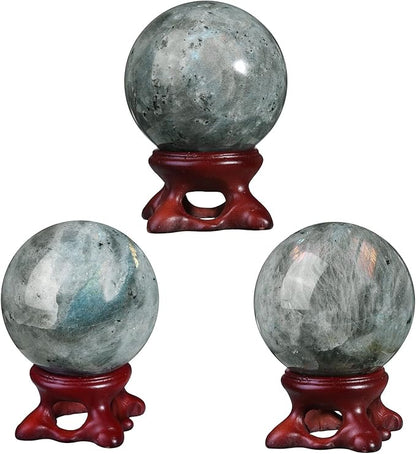 mookaitedecor Natural Labradorite Crystal Ball with Resin Stand, Decorative Stone Sphere Ball for Feng Shui Meditation Divination Home Decor, 1.61-1.97 Inch (41-50 mm)