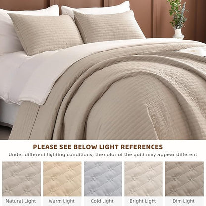 Sanracie Cal King Quilt Set 120"x120", 100% Cotton Linen Colored Oversized King Bedspread Coverlet Set Super Large Wide Lightweight Cozy Cloud Quilts Thin Comforter Bed Cover for All Season