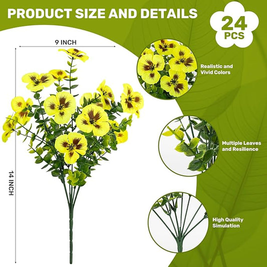 Artificial Flowers, 24 Bundles, Decorative Bouquets for Home, Wedding, Garden, Office Decor (Yellow)