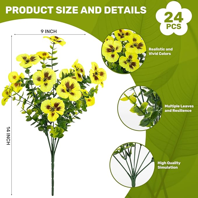 Artificial Flowers, 24 Bundles, Decorative Bouquets for Home, Wedding, Garden, Office Decor (Yellow)