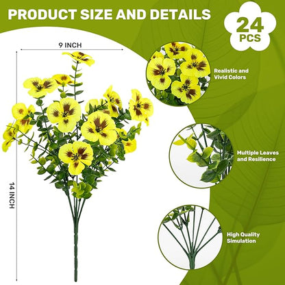 Artificial Flowers, 24 Bundles, Decorative Bouquets for Home, Wedding, Garden, Office Decor (Yellow)