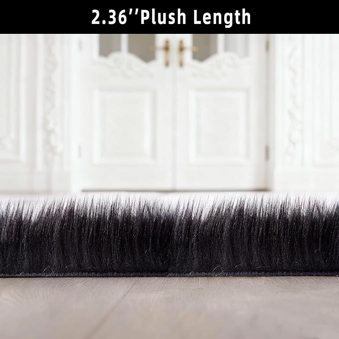 Black Faux Fur Sheepskin Area Rug for Living Room Bedroom, 4 x 6 Feet Ultra Soft Shaggy Fuzzy Furry Carpet Chair Throw Large Rugs for Kids, Girls, Nursery Room Decor Dorms