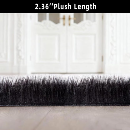 Black Samll Faux Fur Sheepskin Area Rug for Living Room Bedroom, 2 x 3 Feet Ultra Soft Shaggy Fuzzy Furry Carpet Chair Throw Rugs for Kids, Girls, Nursery Room Decor Dorms