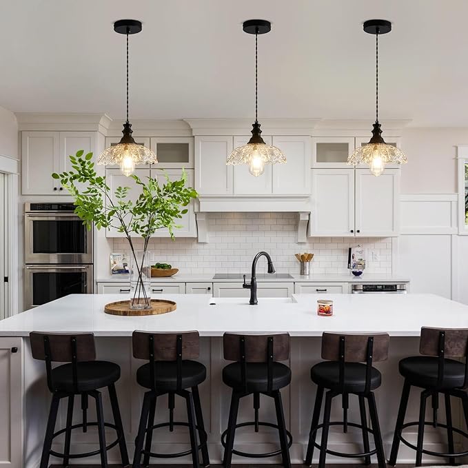 1-Light Pendant Light with Black Metal Glass Shade and Adjustable Cord Industrial Ceiling Hanging Light for Kitchen Island Bar Dining Room Bedroom Foyer Hallway Farmhouse