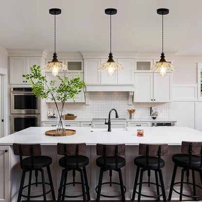 1-Light Pendant Light with Black Metal Glass Shade and Adjustable Cord Industrial Ceiling Hanging Light for Kitchen Island Bar Dining Room Bedroom Foyer Hallway Farmhouse