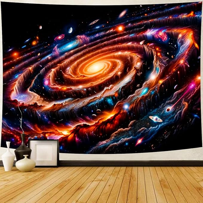 Delur Galaxy Tapestry Spiral Universe Planet Starry Sky Wall Hanging Tapestry Outer Space Nebula Cosmic Psychedelic Abstract Headboard for Bedroom Living Room Home Decor (70.8" x 92.5")