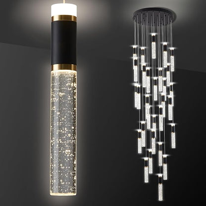 30-Lights Large Chandelier for High Ceiling Long Crystal Modern Foyer Chandelier for Hallway Dimmable Led Pendant Light for Entryway