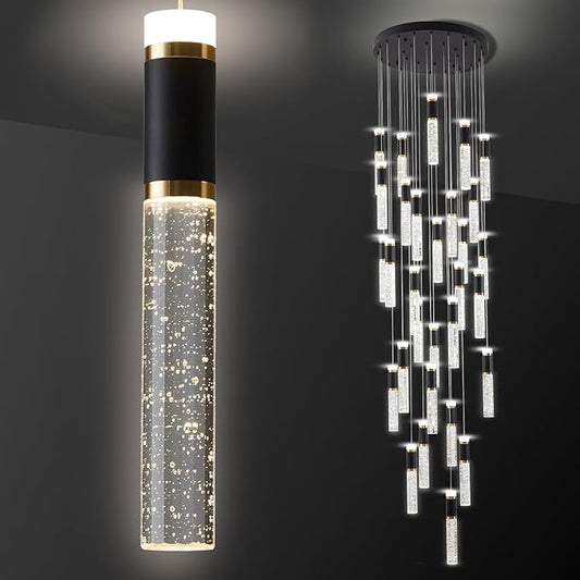 30-Lights Large Chandelier for High Ceiling Long Crystal Modern Foyer Chandelier for Hallway Dimmable Led Pendant Light for Entryway