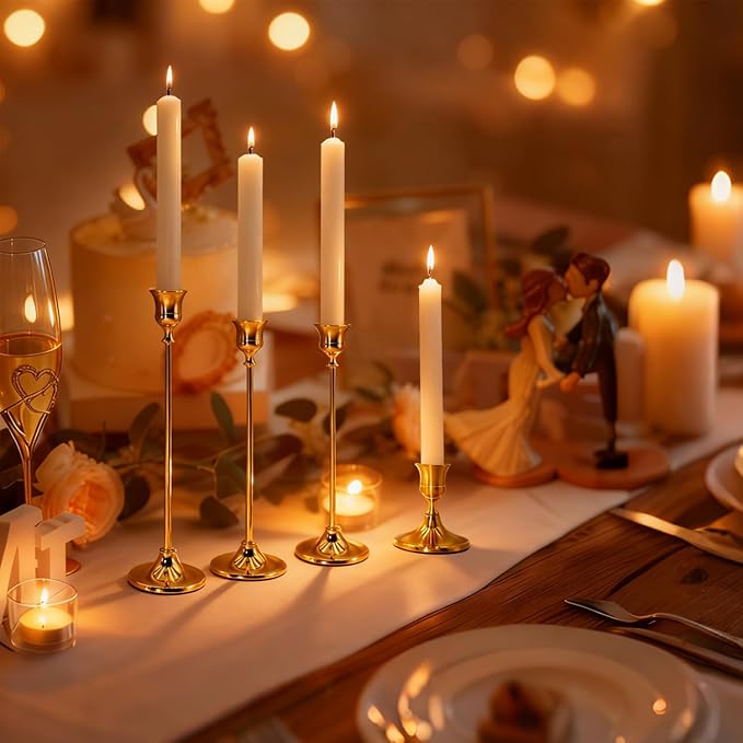 Candlestick Holders Taper Candle Holders, Gold Vintage Candle Holder for Pillar Candles Table Centerpiece, Wedding Reception, Festive Christmas Mantel Decoration or Home Decor, Set of 8