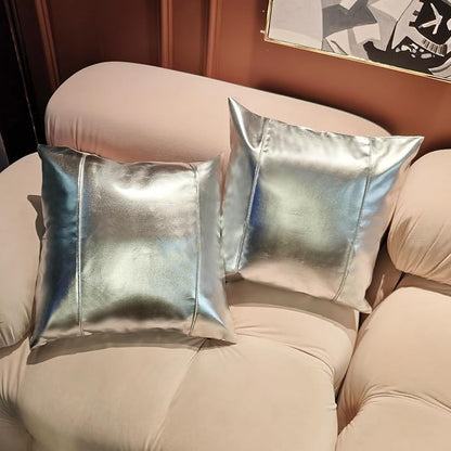 Faux Leather Throw Pillow Covers 18X18 Inch Silve Outdoor Modern Farmhouse Solid Decorative Pillow Covers for Room Couch Living Bedroom Bed Sofa