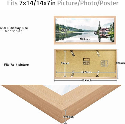 7x14 Frame Natural Woodgrain,Rustic 14x7 Picture Frame Beige, Art Pic Hanging Poster Frame, 7 by 14 Gallery Family Concert Portrait Photo Frame Horizontal Vertical Display Gift