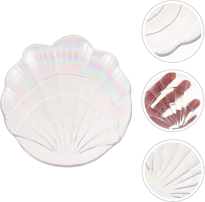 Shell-Shaped Jewelry Tray and Earrings Plate, Iridescent Glass Jewelry Storage Dish for Desktop Organization and Display