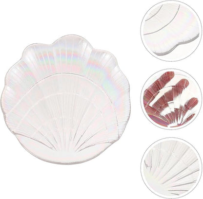 Shell-Shaped Jewelry Tray and Earrings Plate, Iridescent Glass Jewelry Storage Dish for Desktop Organization and Display