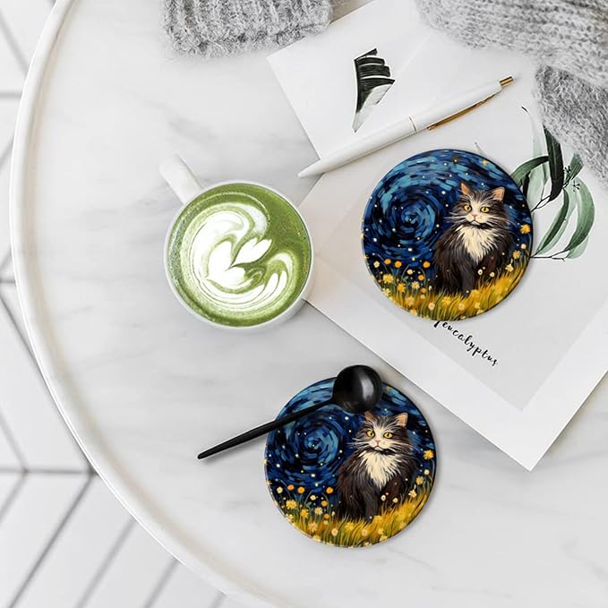 Coasters Set of 6 Ceramic Drink Coaster with Cork Base Modern Style Coasters for Mugs and Cups Office Kitchen 4 in
