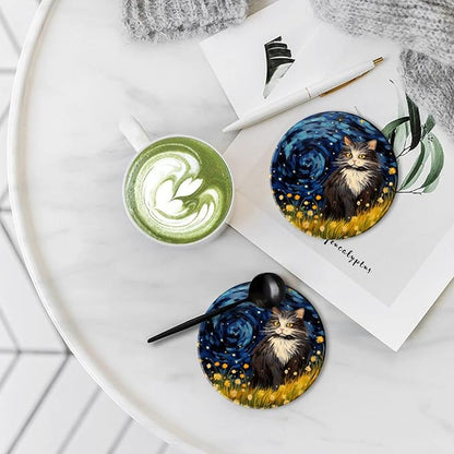 Coasters Set of 6 Ceramic Drink Coaster with Cork Base Modern Style Coasters for Mugs and Cups Office Kitchen 4 in