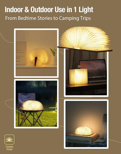 5.7 Inch Wooden Book Lamp - Portable Folding LED Book Light for Reading, Home & Library Decor, Unique Gift for Book Lovers, Magnetic Night Light (Walnut)