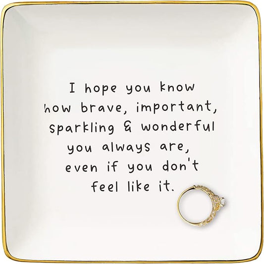 NZY Meaningful Birthday Christmas Gift for Best Friend,Daughter,Encouragement Gift-You Can Do This-Motivational Present-Ceramic Jewelry Tray Trinket Holder Ring Dish-I Hope You Know- You Are Brave