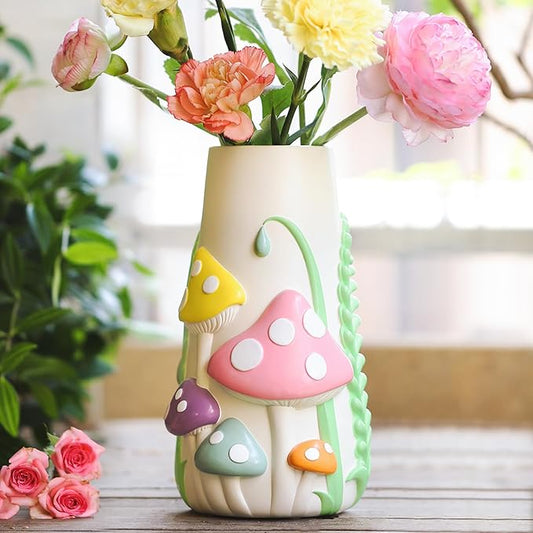 GUGUGO Pastel Mushrooms Vase for Flower, 8-Inch-Tall Rainbow Funky Mushroom Decor, Eclectic Vases for Flowers, Unique Colorful Decorative Vase, Cute Room Decor Aesthetic