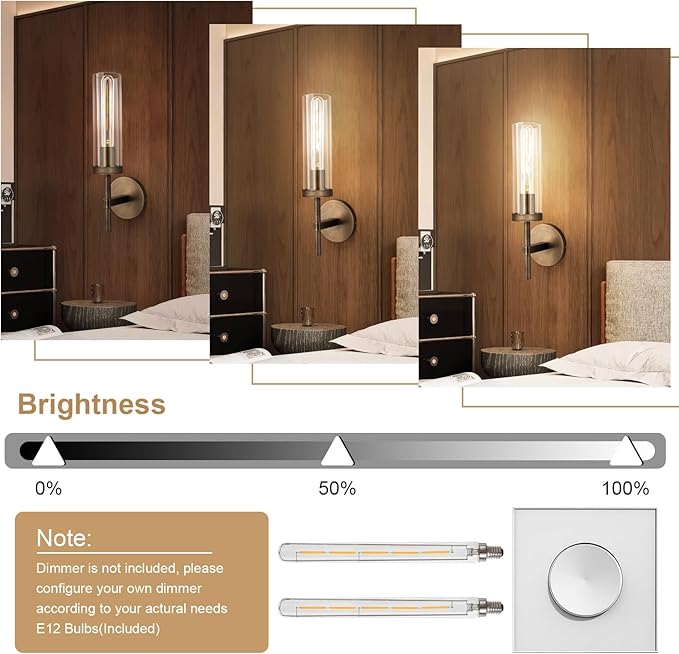 Bronze Wall Sconces, 15'' Brushed Brass Knurled Bathroom Sconces Wall Lighting Vanity Light with Clear Glass, Indoor Wall Mount Light for Living Room Mirror Bedroom Stairs