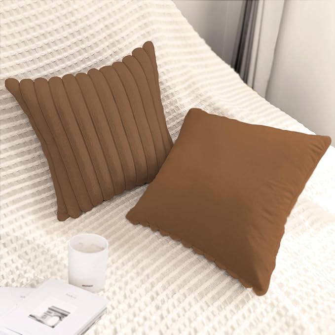 2 Pack 16x16 Pillow Cover Velvet Pillow Covers, Faux Fur Square Throw Pillow Covers for Living Room Decorations Throw Pillow Case, Throw Pillow Cover Cushion Cover for Sofa Bedroom Car, Brown