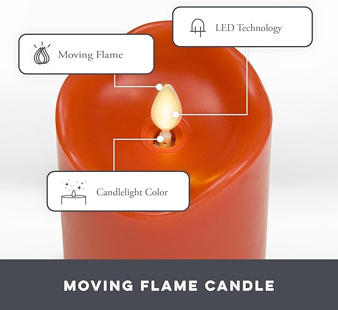 Matchless Candle Co. by Luminara Set of 3 (3" x 4.5",5.5",6.5") Flameless LED Flickering Battery Candle Moving Flame Pillar, Melted Edge, Real Wax Smooth Finish (Bright Red)