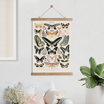 XIAOAIKA Vintage Butterfly Hanging Poster with Wooden Frame, Retro Style Wall Decor Art Painting, Patterns Printed on Linen Without Fading, Ready to Hang (12 x 16)