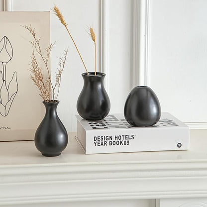 JOJUNO Black Bud Vases, Small Ceramic Vase Set of 11, Mini Pottery Vases for Flowers, Decorative Pieces for Home Modern Decor, Boho Decor, Chic Accents for Living Room Dining Table Shelves
