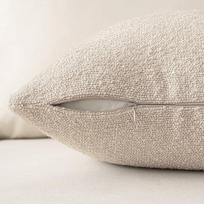 MIULEE 18x18 Inch Decorative Pillow Covers for Couch Bed Set of 2 Textured Boucle Neutral Winter Throw Pillows Oatmeal Accent Solid Cushion Pillowcases Sofa Livingroom Home Decor