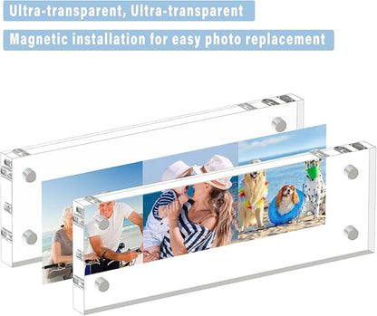 HELPLEX 3 Pack 2x6 Acrylic Picture Frames, 20mm Thicker Frameless Clear Double Sided Magnetic Frame, Free Standing Desktop Display Stand