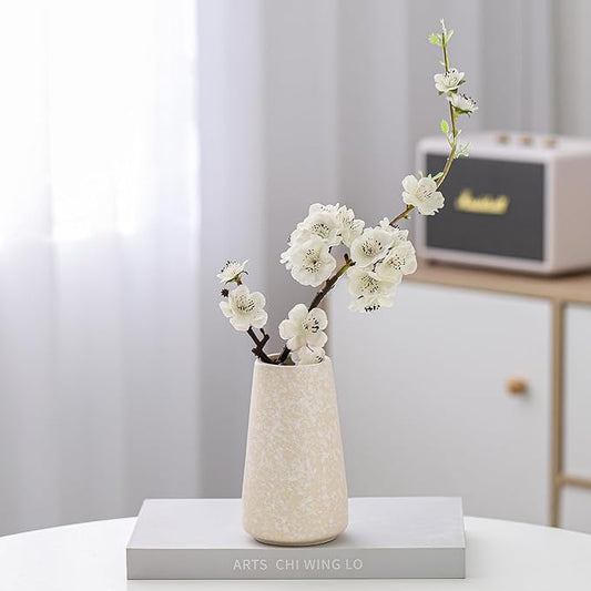 Beige Vase - 6" White Textured Vase, Pampas vase, Boho Rustic Vases for Home Decor, Farmhouse Decor, Minimalist Cream Modern Flower vases for Centerpieces, Living Room, Bedroom