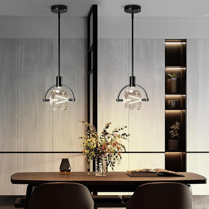 Pendant Ceiling Light Fixture for Kitchen Island, Modern Mini Integrated LED Hanging Light, Crystal Pendant Light in Black, Bedroom, Dining Room, Bar (1-Lights)