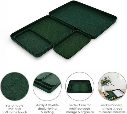 Welaxy EDC Catchall Desk Organizer felt DND dice rolling tray stylish nightstand multitray Entryway Bedside Caddy for Keys Phone Wallet Watch Glasses Pens Office minimalist 4-piece (Forest Green)