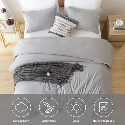 ROSGONIA California King Comforter Set Grey, 3pcs (1 Boho Cal King Comforter & 2 Pillowcases) All Season Lightweight Bedding Blanket Quilt
