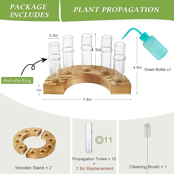 2 PCS Plant Propagation Station with Wooden Stand, Valentines Day Gifts, Glass Terrarium Vases for Plants, Birthday Gifts for Women Mom Plants Lovers, Home Office Garden Decor, 10 Tubes