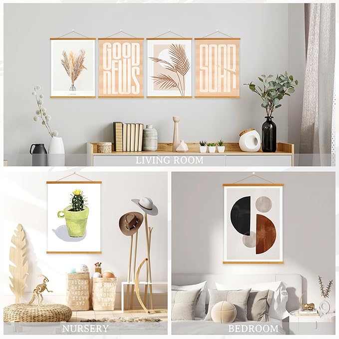 4 Pack 13x19 13x18 13x22 Poster Frame, Magnetic Light Wood Frame Hanger for Photo Picutre Canvas Artwork Art Print Wall Hanging (4 Packs, 13", Teak Color)