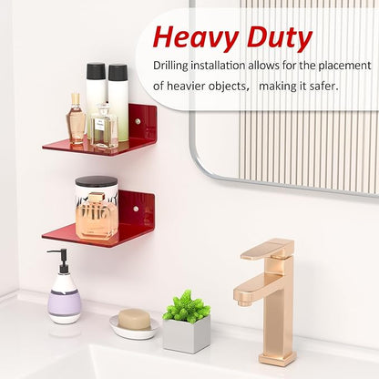 Sezanrpt 6 Inches Acrylic Small Wall Shelves, Red Floating Shelf for Wall Mounting, Acrylic Display Ledges for Funko Pop Figures, Home Décor, Living Room, Gaming Room, Plants, 2 Pack