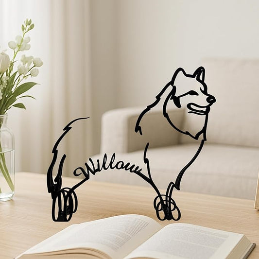 Personalized Samoyed Dog Minimalist Sculpture, Custom Pet Name Metal Desk Decor, Decorative Aesthetic Table Sign Gifts For Dogs Lovers, Kids Room, Home Office Decorations