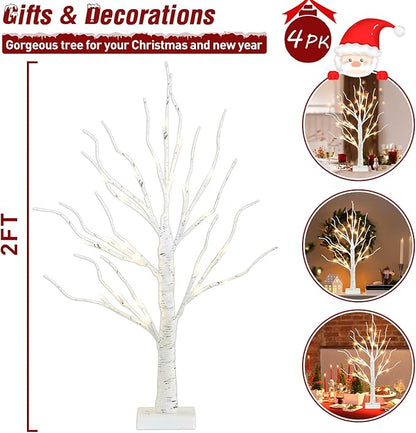 PEIDUO Christmas Decorations for Home, 2FT Christmas Tree with LED Lights, Warm White Lights, Fairy Light Spirit Tree for Room Inside Fireplace Decor, Battery Powered, Timer (4PK)