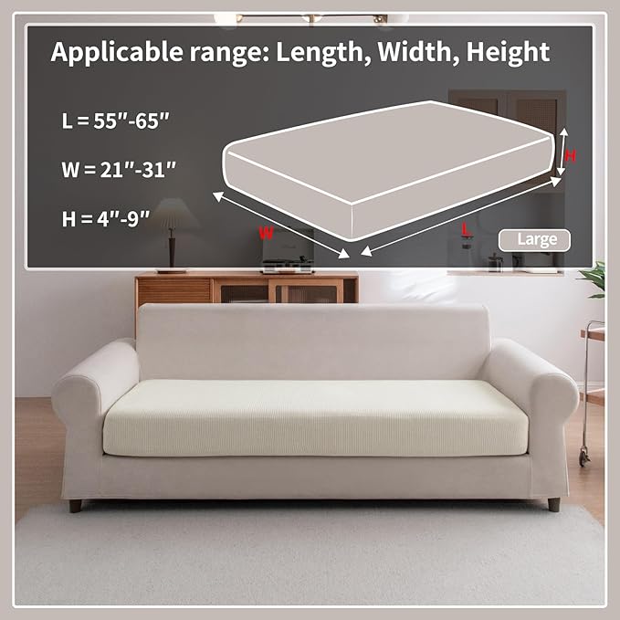 Sectional Couch Covers, Wear Resistant Stretch Sofa Covers Washable Soft Couch Cushion Covers Anti Slip Furniture Protector Sofa Slipcovers for Pets (1 Piece Large Cover, Ivory)