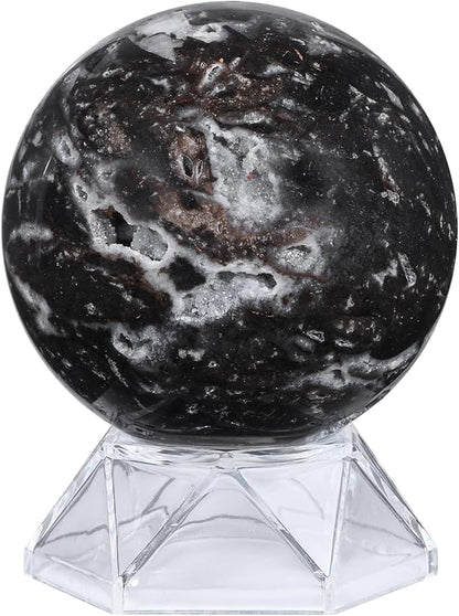 Natural Sphalerite Crystal Ball with Acrylic Display Base, 61-70mm Polished Stone Feng Shui Crystal Sphere Meditation Decoration for Home & Office