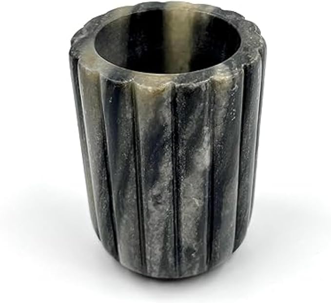 Décor Envogue Natural Scalloped Grey Marble SPA Collection Tumbler Toothbrush Holder Marble Pencil Pen Holder Stand for Desk, Makeup Brush Cup for Girls, Bathroom Tumbler Cup, Durable Office & Home