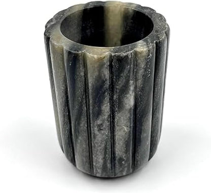 Décor Envogue Natural Scalloped Grey Marble SPA Collection Tumbler Toothbrush Holder Marble Pencil Pen Holder Stand for Desk, Makeup Brush Cup for Girls, Bathroom Tumbler Cup, Durable Office & Home