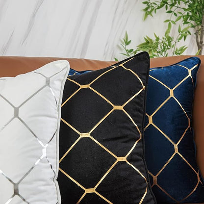 WACOMECO Gold Throw Pillow Covers, Pack of 2 Soft Velvet Decorative Cushion Covers for Couch Sofa Home Decoration, Black, 18x18 Inch
