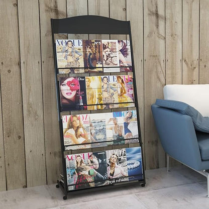 floor magazine rack brochure display stand for offices and public reception area，literature rack with 4 Universal wheels (59"×27"×14")