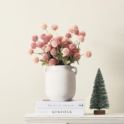 Ceramic Flower Vase Home Decor - 7.6 Inch Farmhouse Rustic White Table Vases with Handle Living Room Decoration Decorative Vintage Pottery for Kitchen Shelf Coffee Dining Desk Bookshelf Fireplace